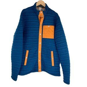 Duluth Flintlock Snap Front Quilted Sweater Jacket Blue Orange